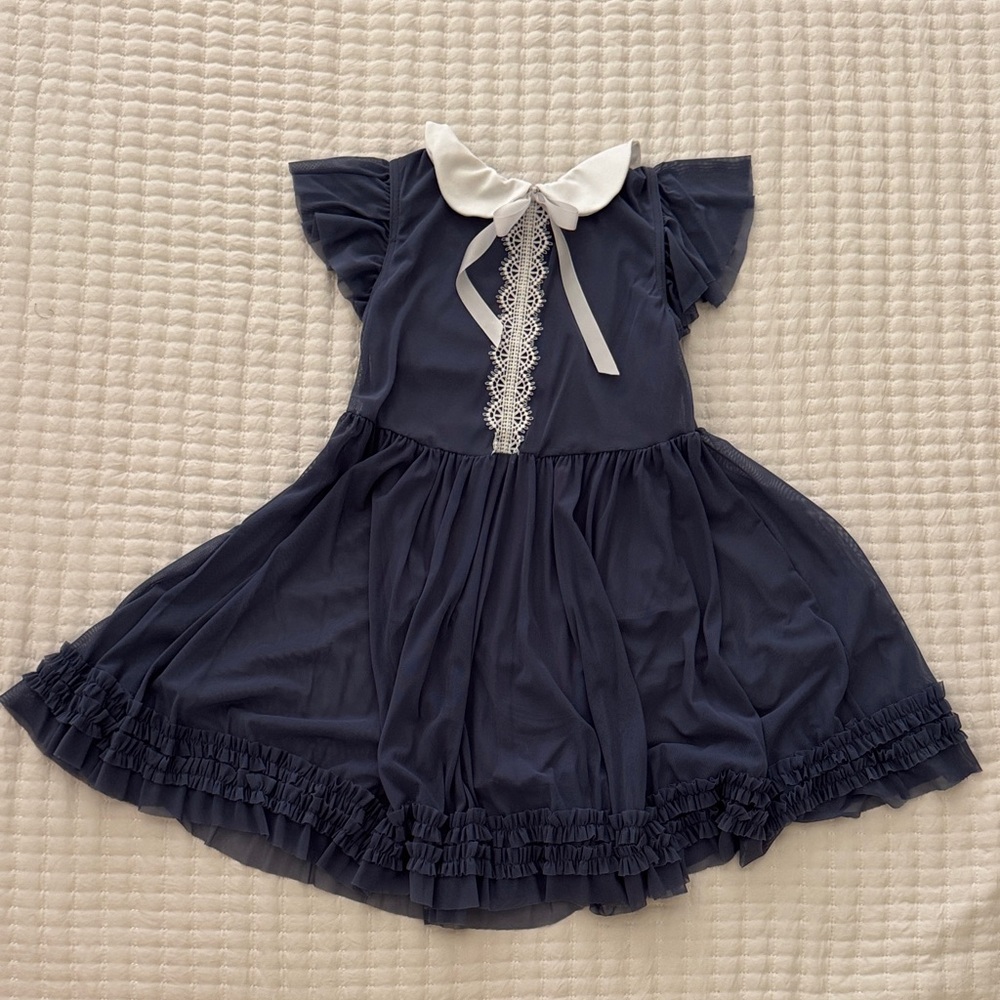 Weissman Navy Dress with White Collar and Lace